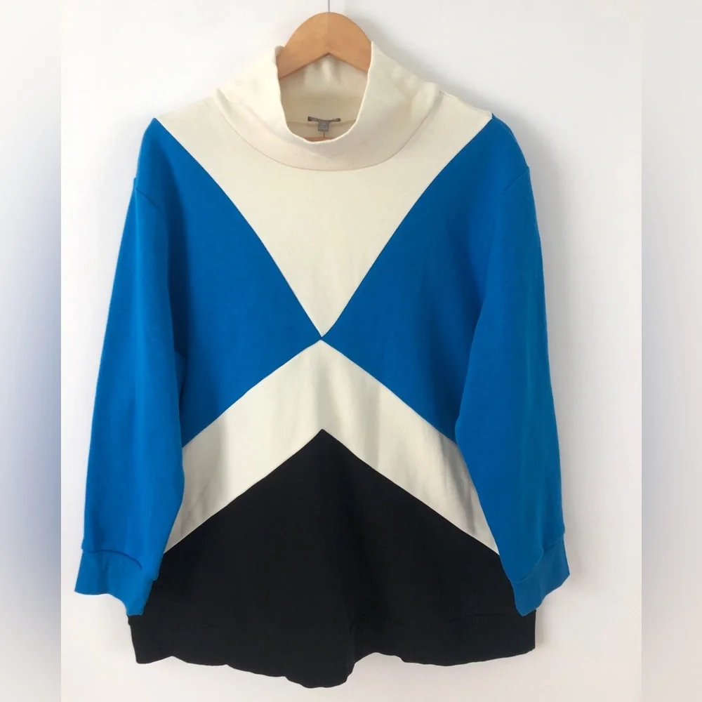 T By Talbots Plus French Terry Colorblock Mock Neck Pullover Sweatshirt 2X NWT